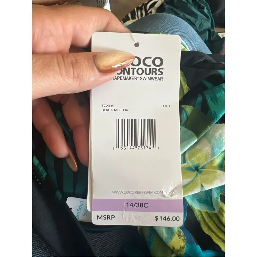 Coco Reef Contours NWT Solitaire One Piece Swimsuit Tropical Multicolor Size 14 - Picture 4 of 4